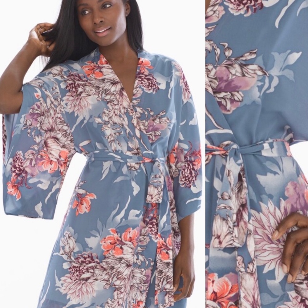 SOMA Artist Brush Chiffon Blue Floral Robe L/XL
